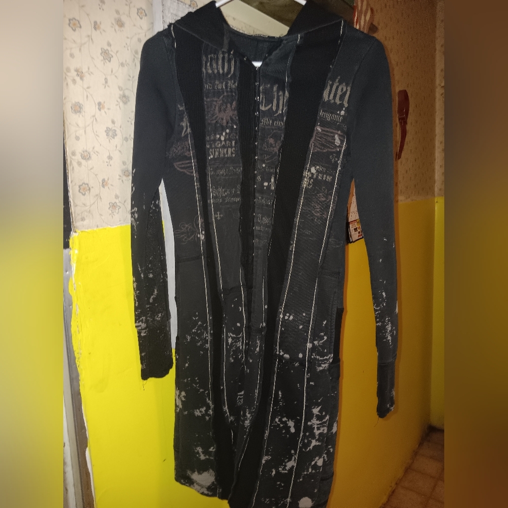 SALVAGE Vintage Very Unique Acid Wash Long Dress Hoodie. Heavy Duty. L